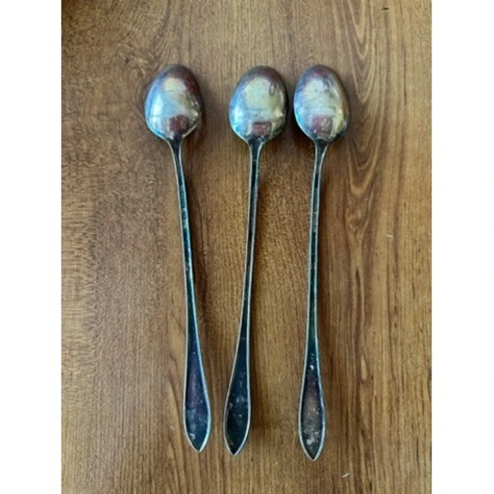 New England Silver‎ Plate Iced Tea Spoons Long Handle Drink Stirrers Set of 3